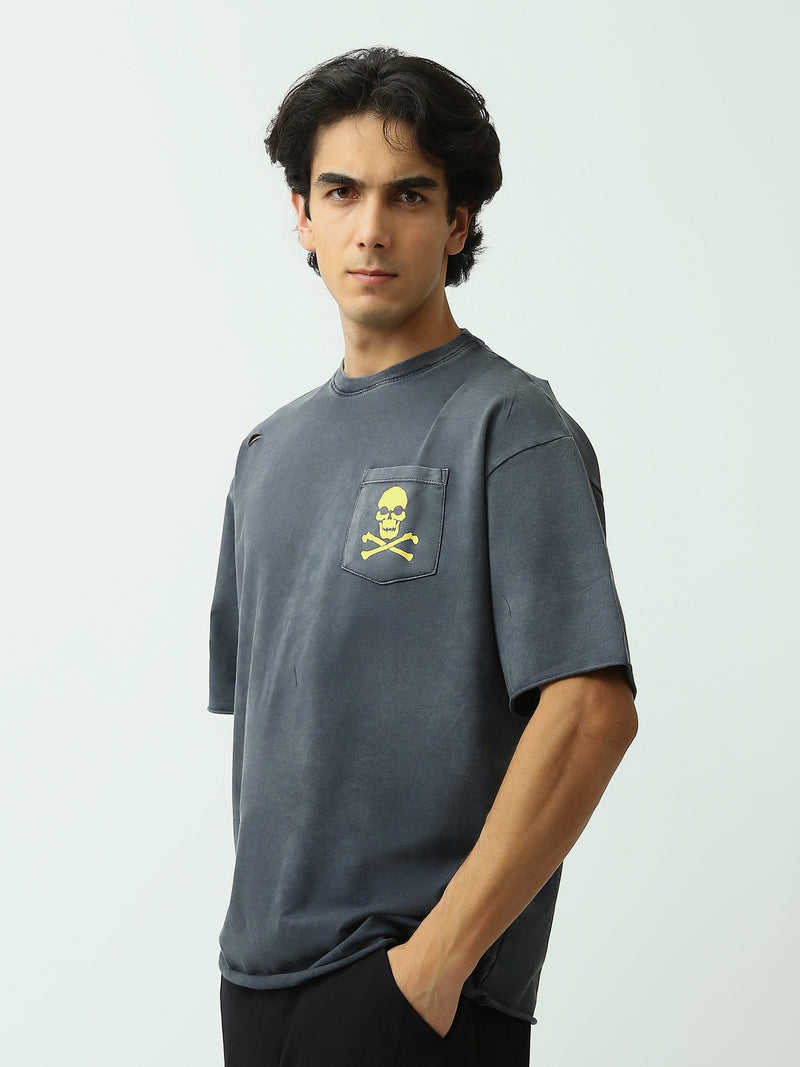 T-shirt Oversize Homme avec Poche Imprimée Tête de Mort - TSH25STR20550TM1