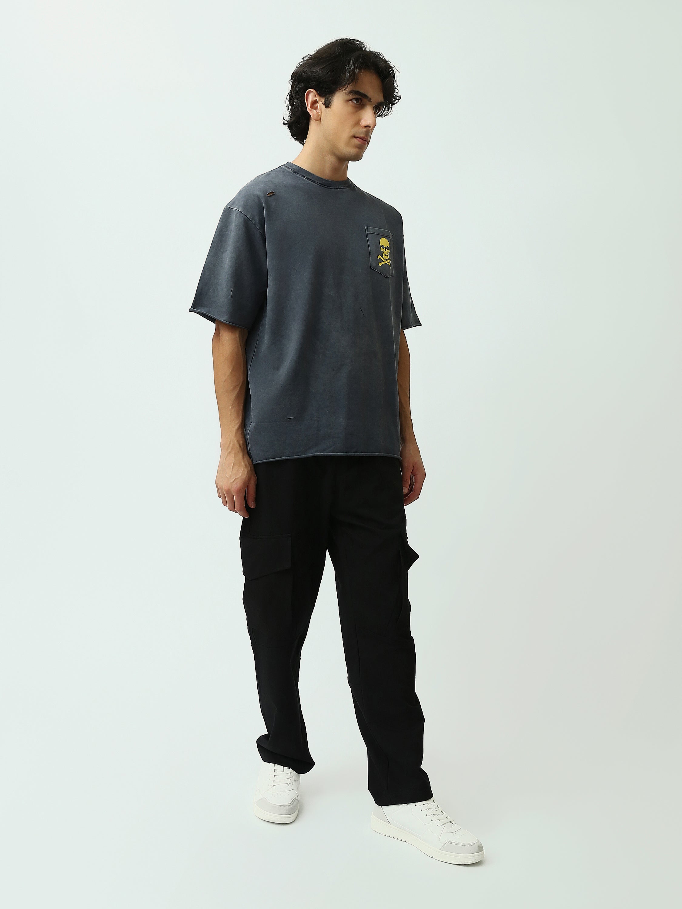 T-shirt Oversize Homme avec Poche Imprimée Tête de Mort - TSH25STR20550TM1