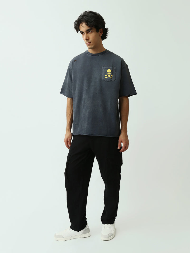 T-shirt Oversize Homme avec Poche Imprimée Tête de Mort - TSH25STR20550TM1