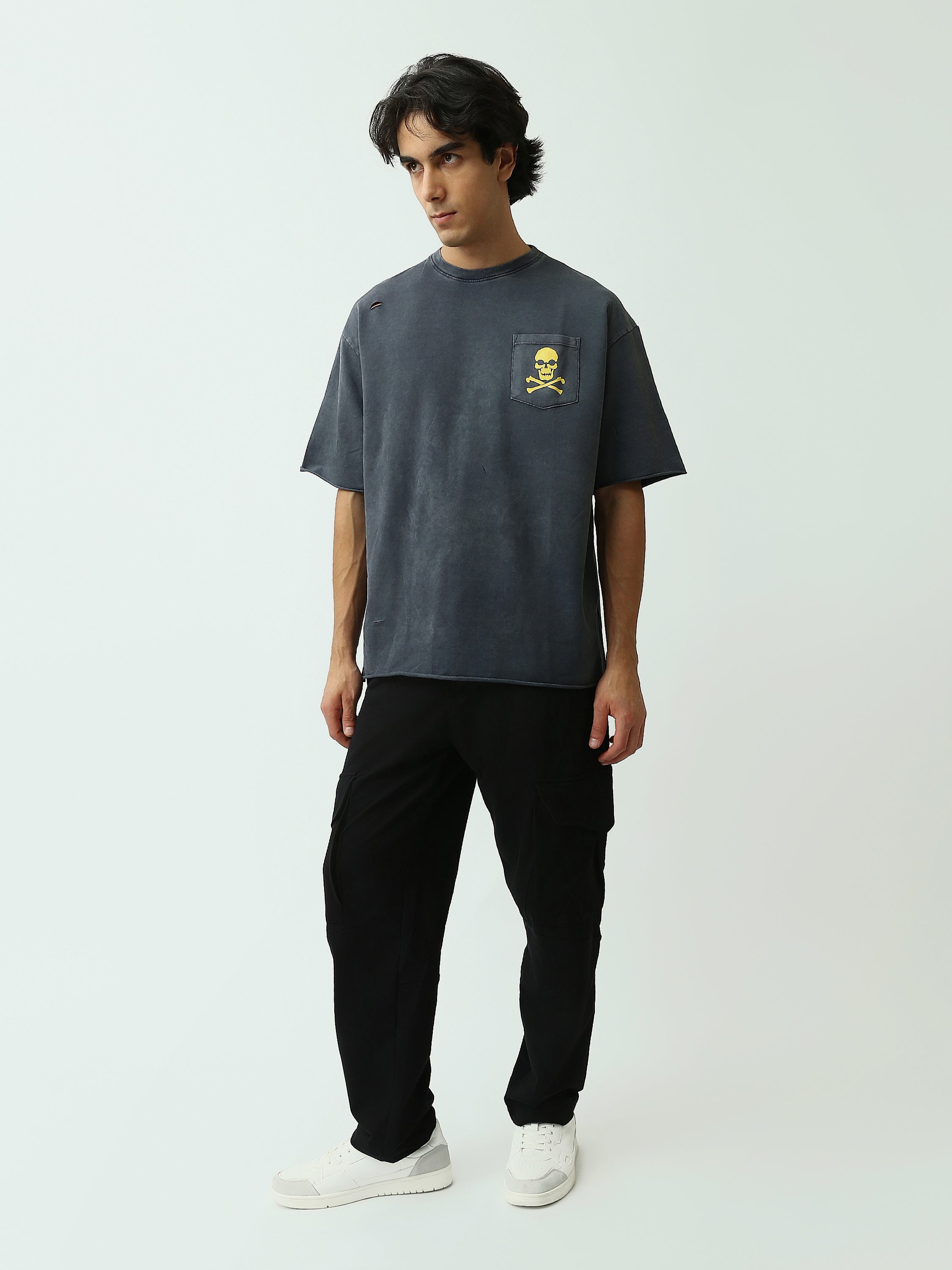 T-shirt Oversize Homme avec Poche Imprimée Tête de Mort - TSH25STR20550TM1