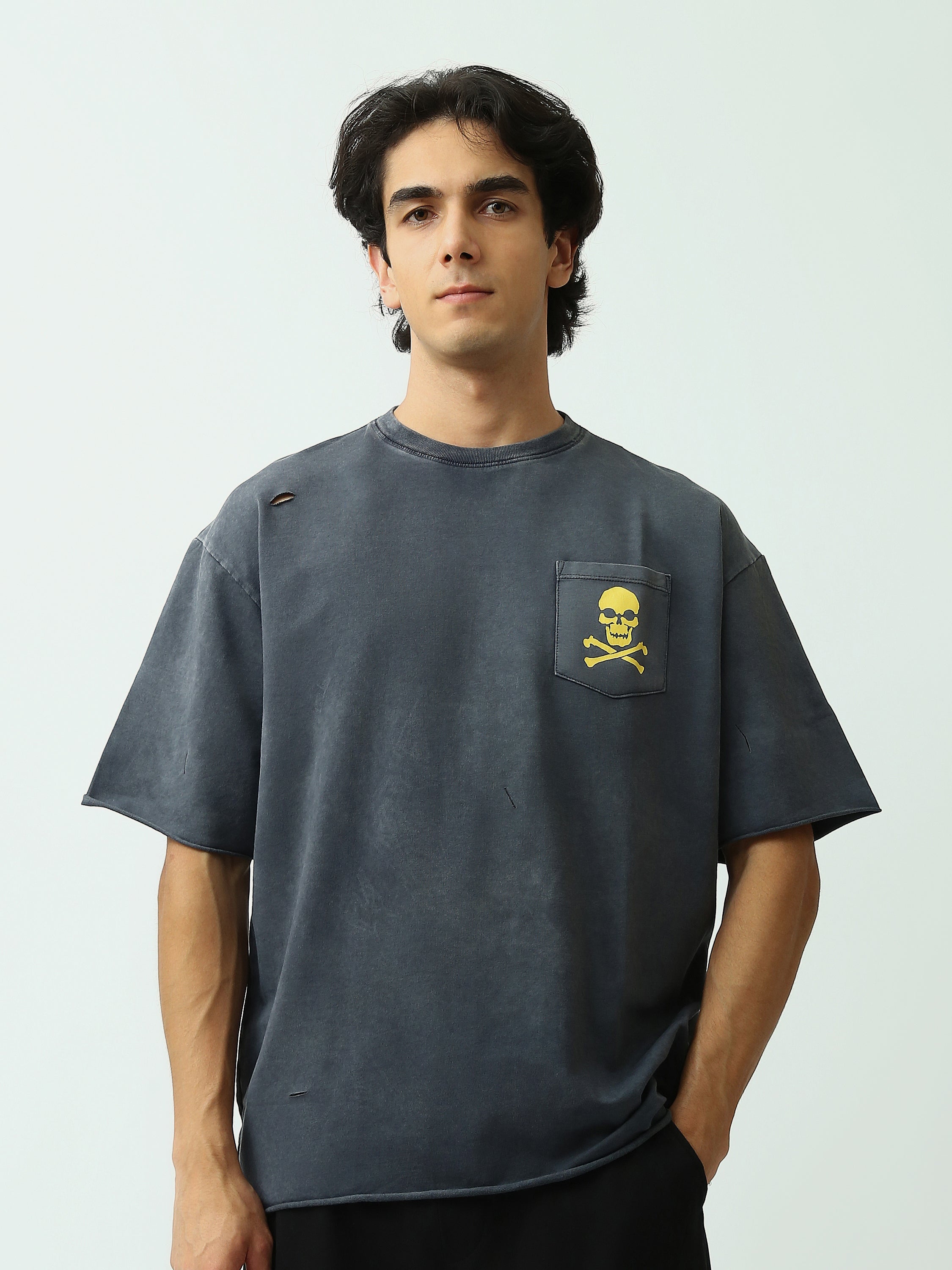T-shirt Oversize Homme avec Poche Imprimée Tête de Mort - TSH25STR20550TM1