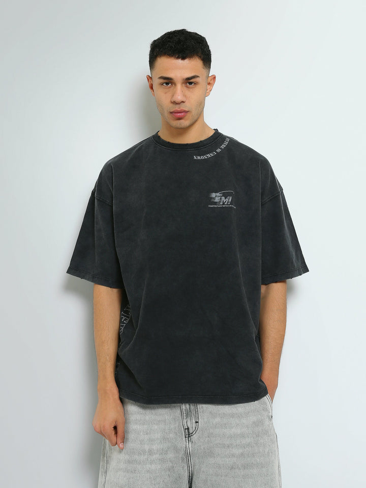 T-shirt Oversize Homme Effet Délavé à Imprimés Urbains - TSH25STRO20559TM1