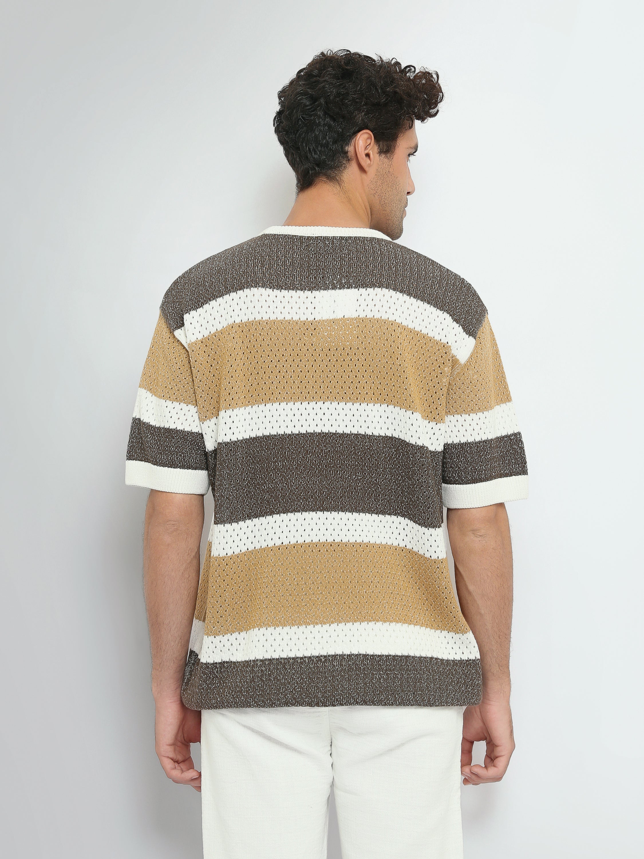 T-Shirt Homme en Maille Ajourée à Rayures Larges - TSH26S20000005TM1