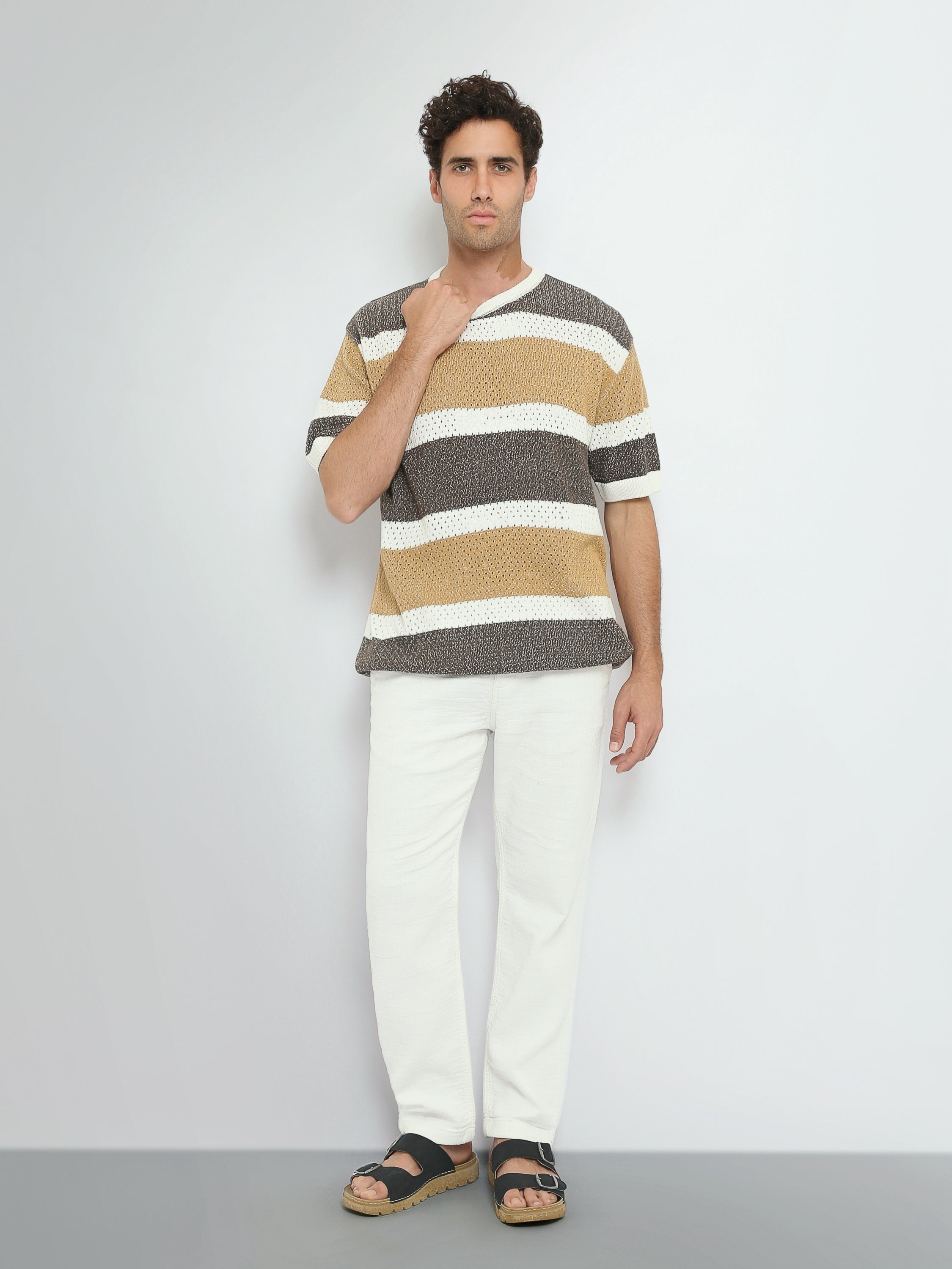 T-Shirt Homme en Maille Ajourée à Rayures Larges - TSH26S20000005TM1