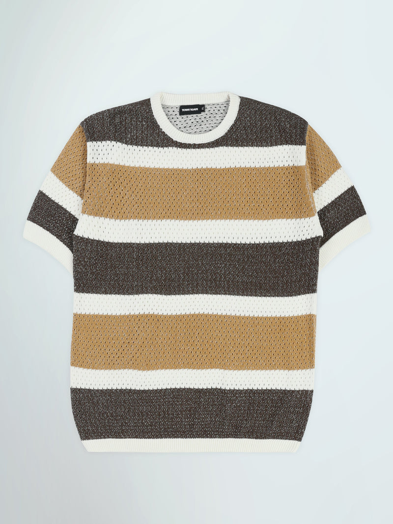 T-Shirt Homme en Maille Ajourée à Rayures Larges - TSH26S20000005TM1
