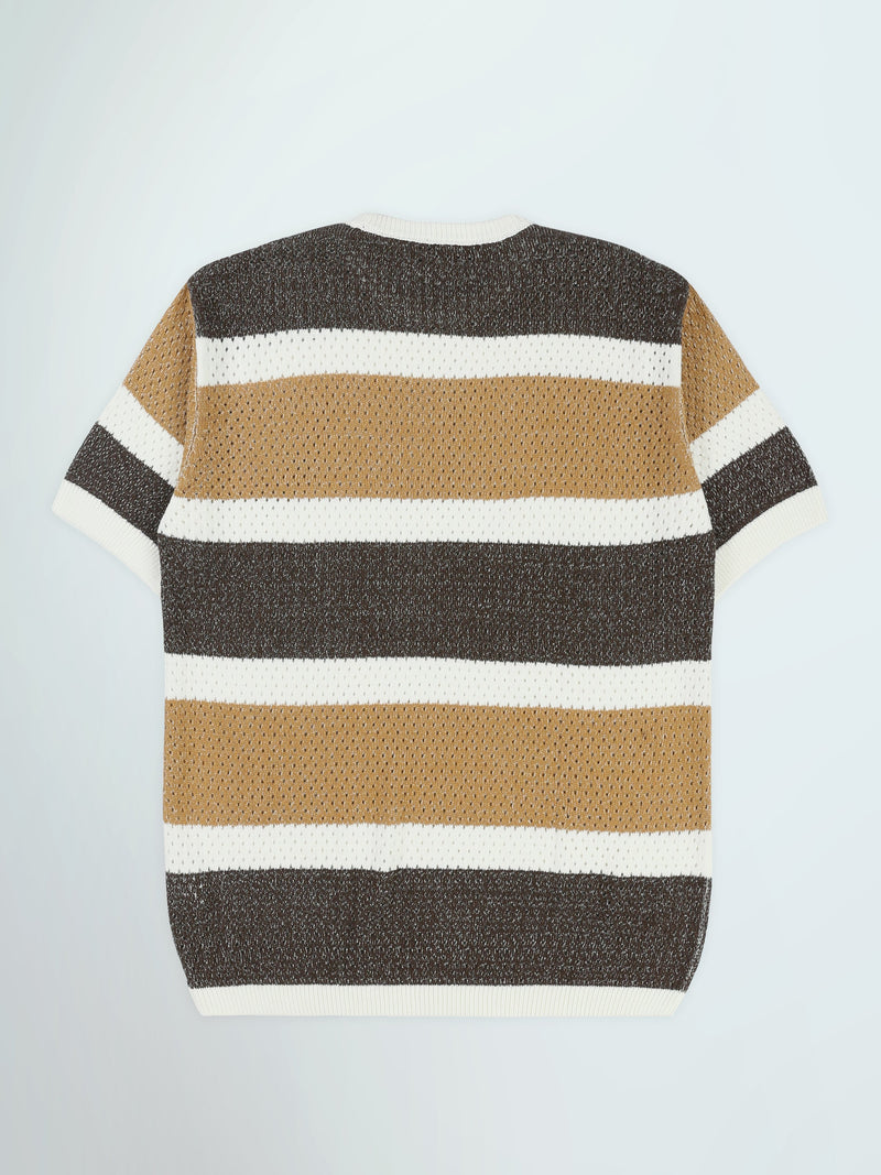 T-Shirt Homme en Maille Ajourée à Rayures Larges - TSH26S20000005TM1