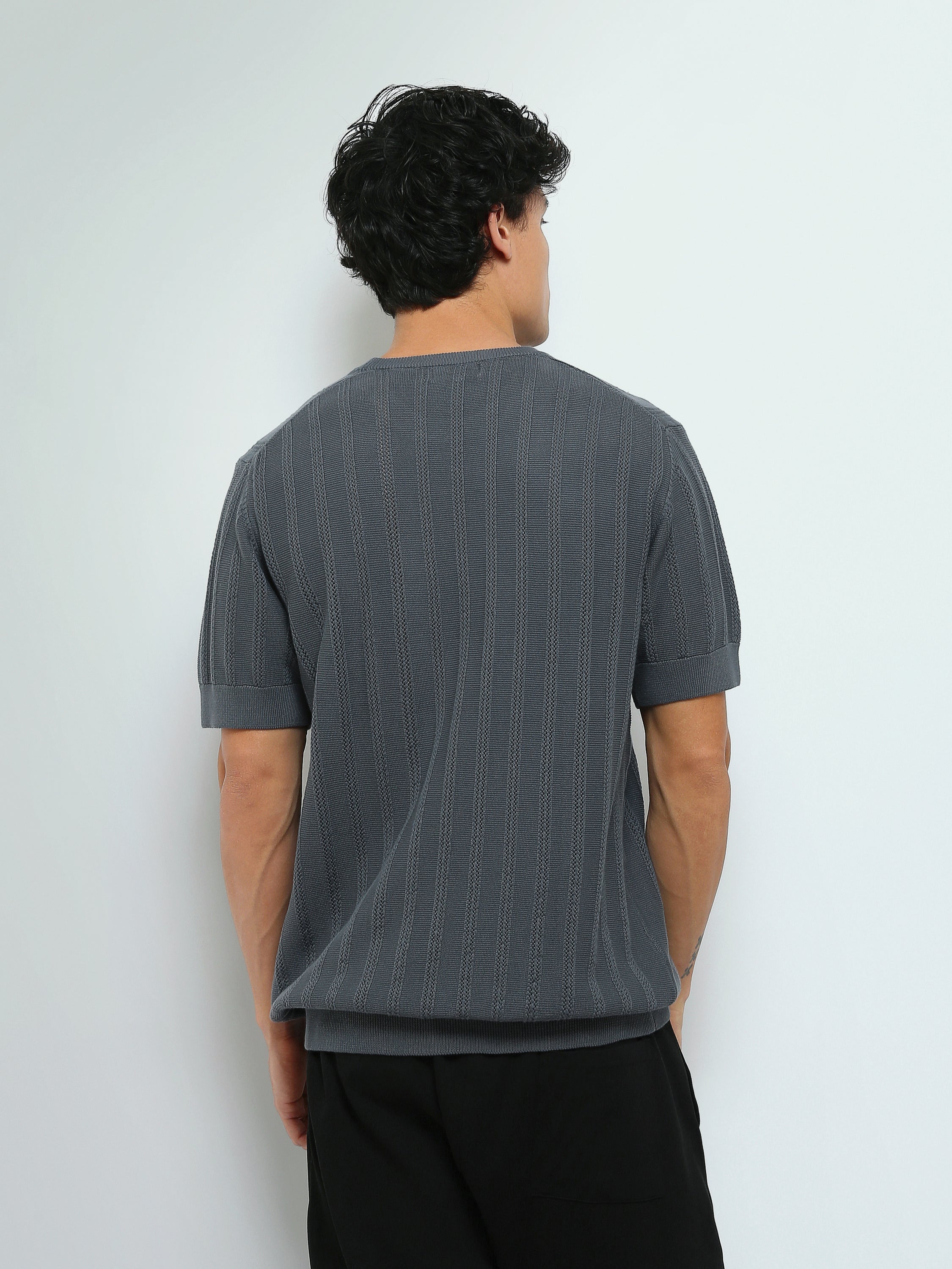 T-Shirt Homme en Maille Texturée à Rayures Verticales - TSH26S20000010TM1