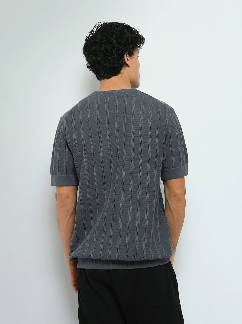 T-Shirt Homme en Maille Texturée à Rayures Verticales - TSH26S20000010TM1