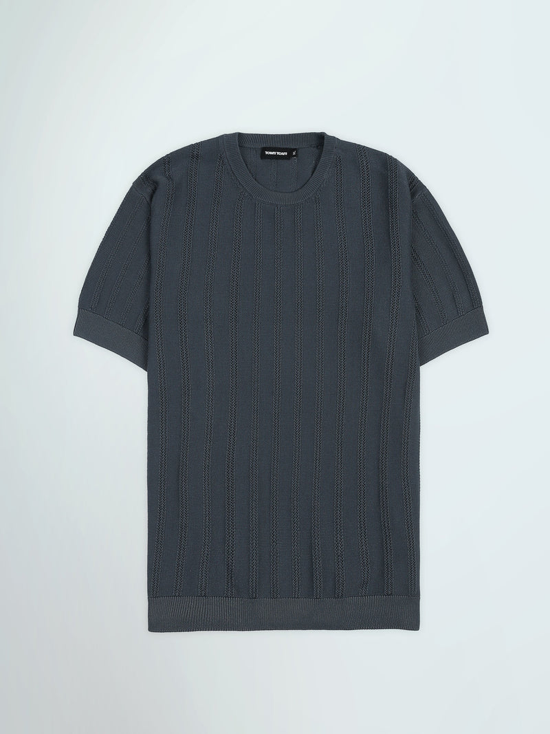 T-Shirt Homme en Maille Texturée à Rayures Verticales - TSH26S20000010TM1