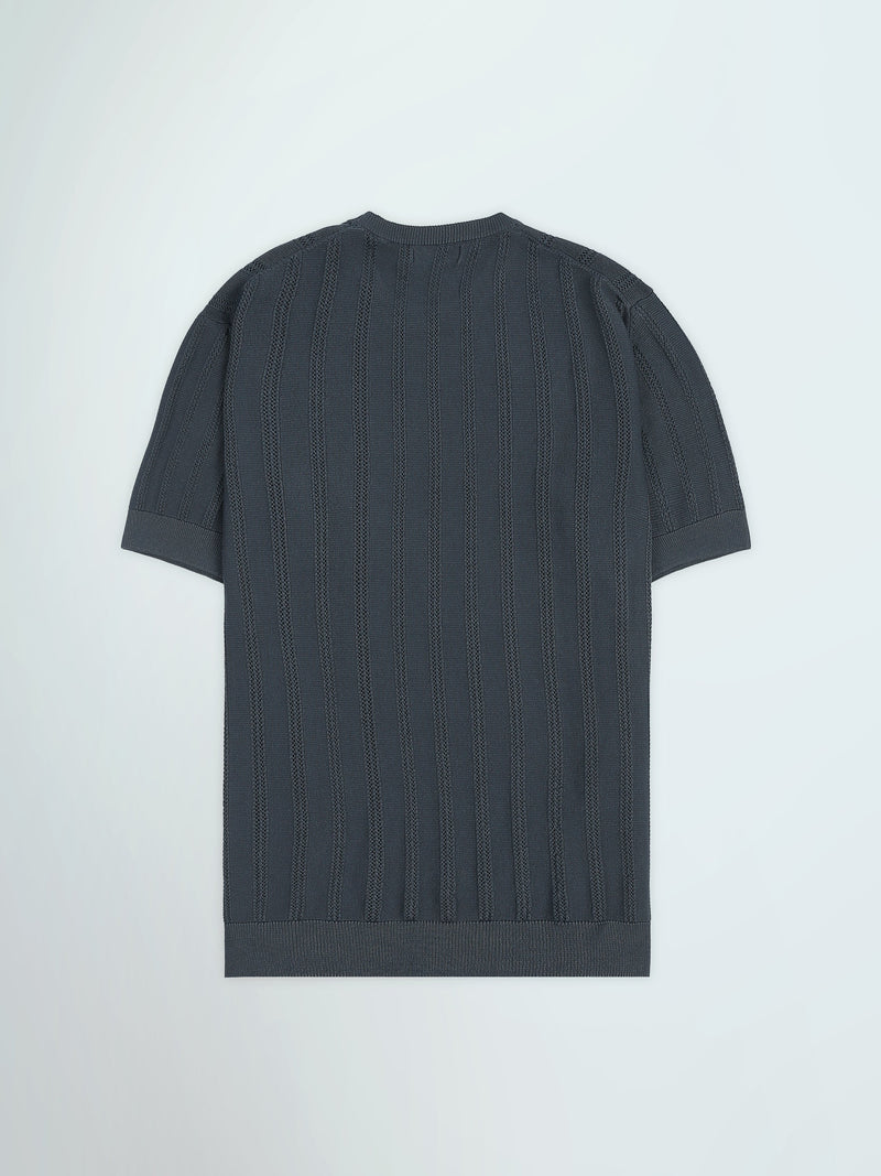 T-Shirt Homme en Maille Texturée à Rayures Verticales - TSH26S20000010TM1