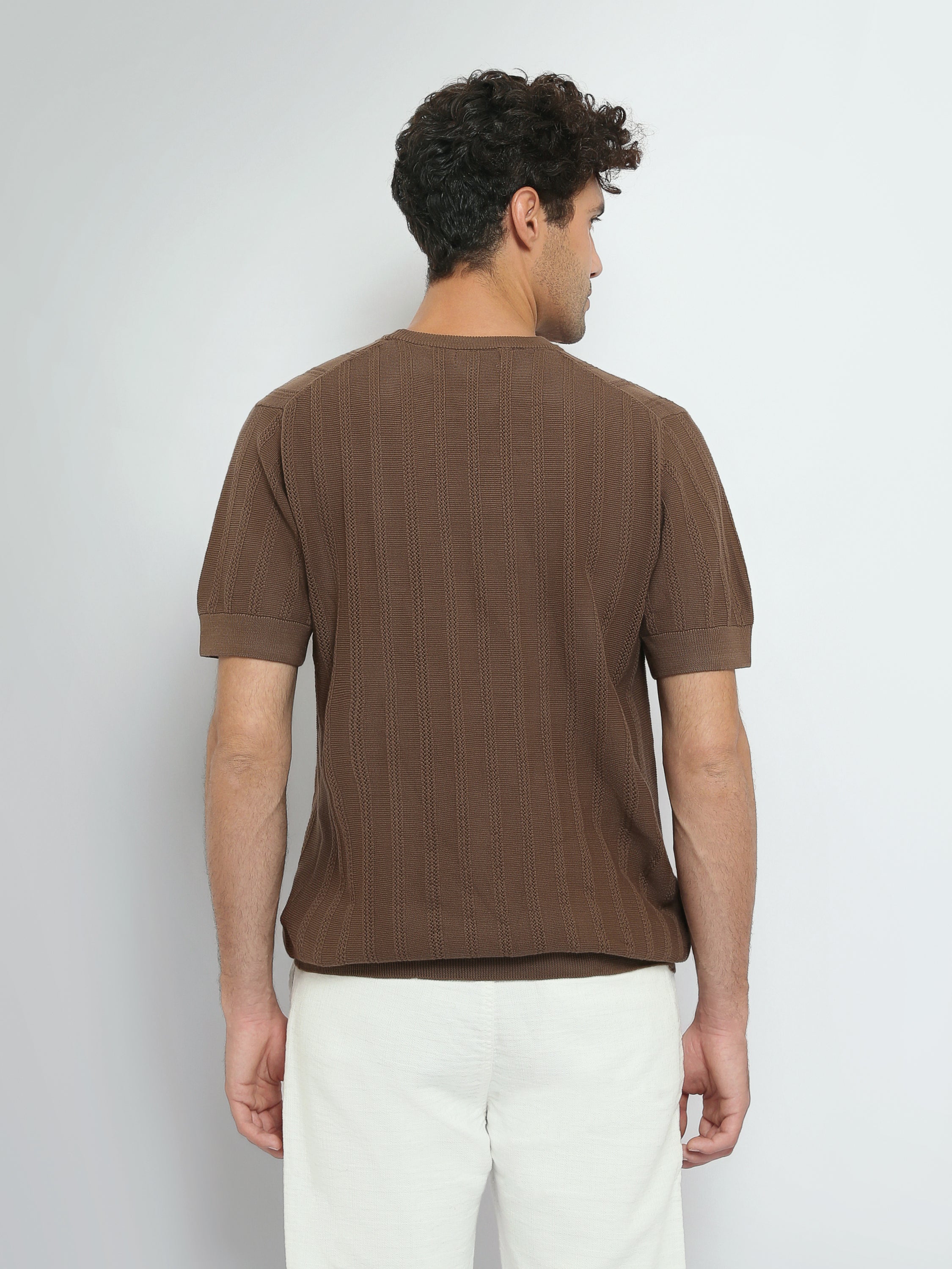 T-Shirt Homme en Maille Texturée à Rayures Verticales - TSH26S20000010TM1