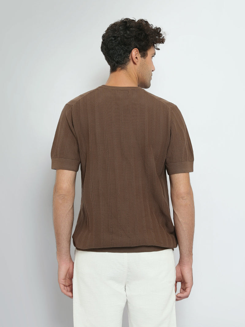 T-Shirt Homme en Maille Texturée à Rayures Verticales - TSH26S20000010TM1