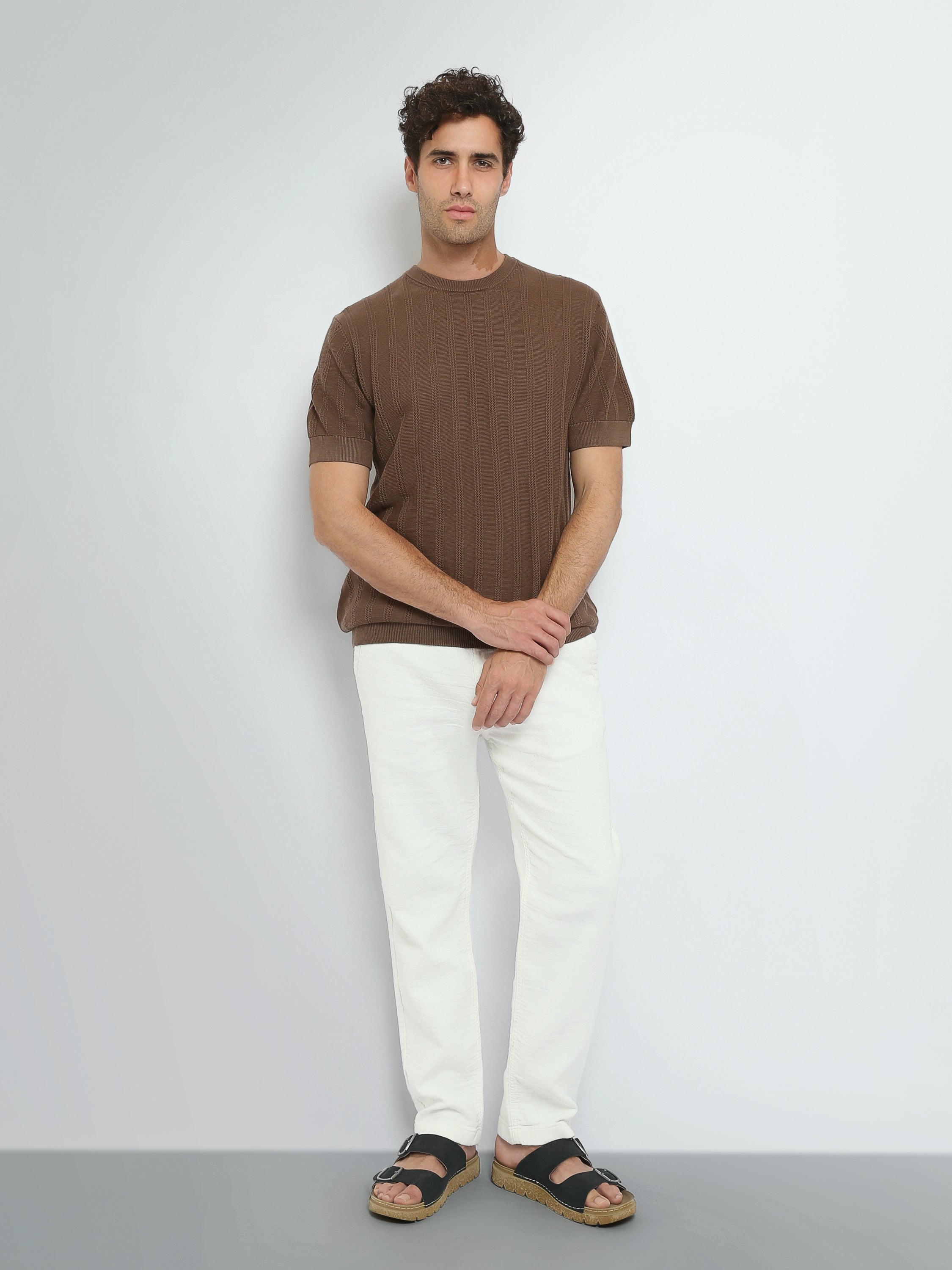 T-Shirt Homme en Maille Texturée à Rayures Verticales - TSH26S20000010TM1
