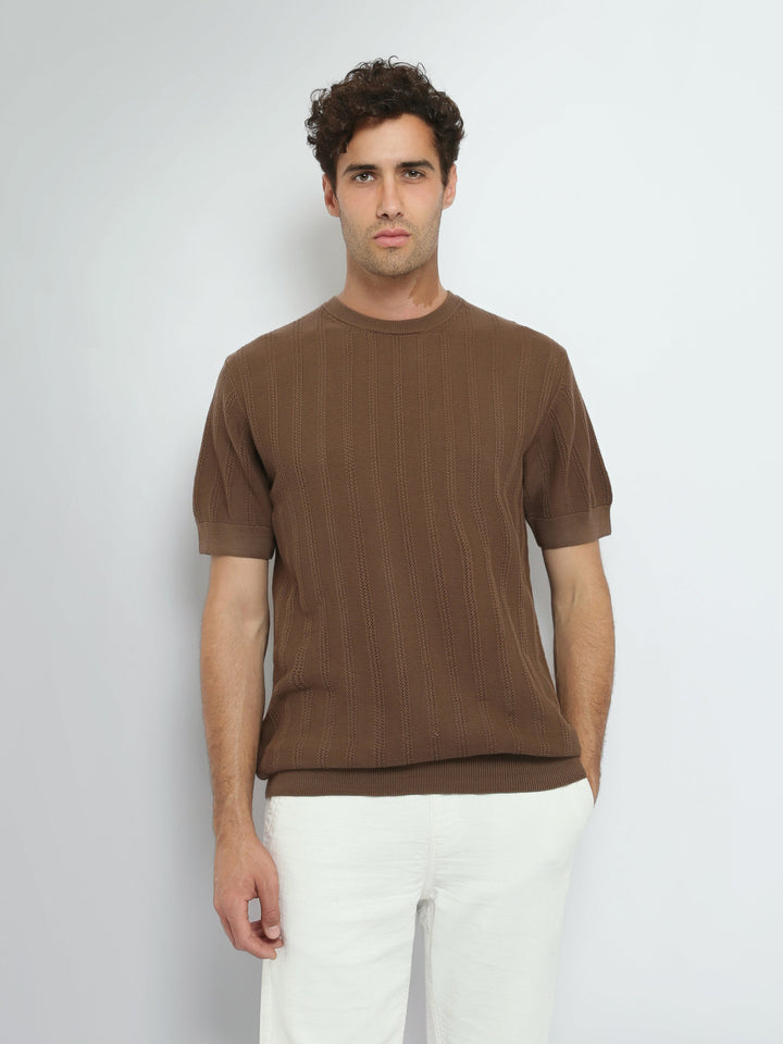 T-Shirt Homme en Maille Texturée à Rayures Verticales - TSH26S20000010TM1