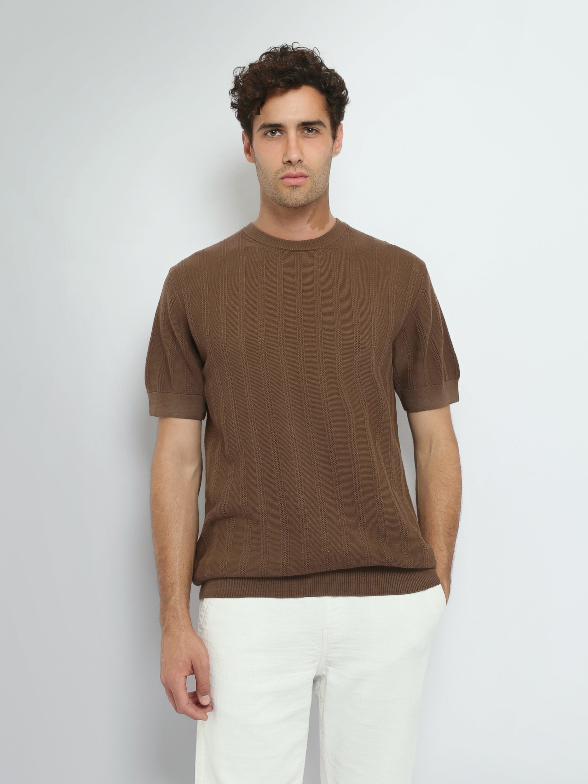 T-Shirt Homme en Maille Texturée à Rayures Verticales - TSH26S20000010TM1