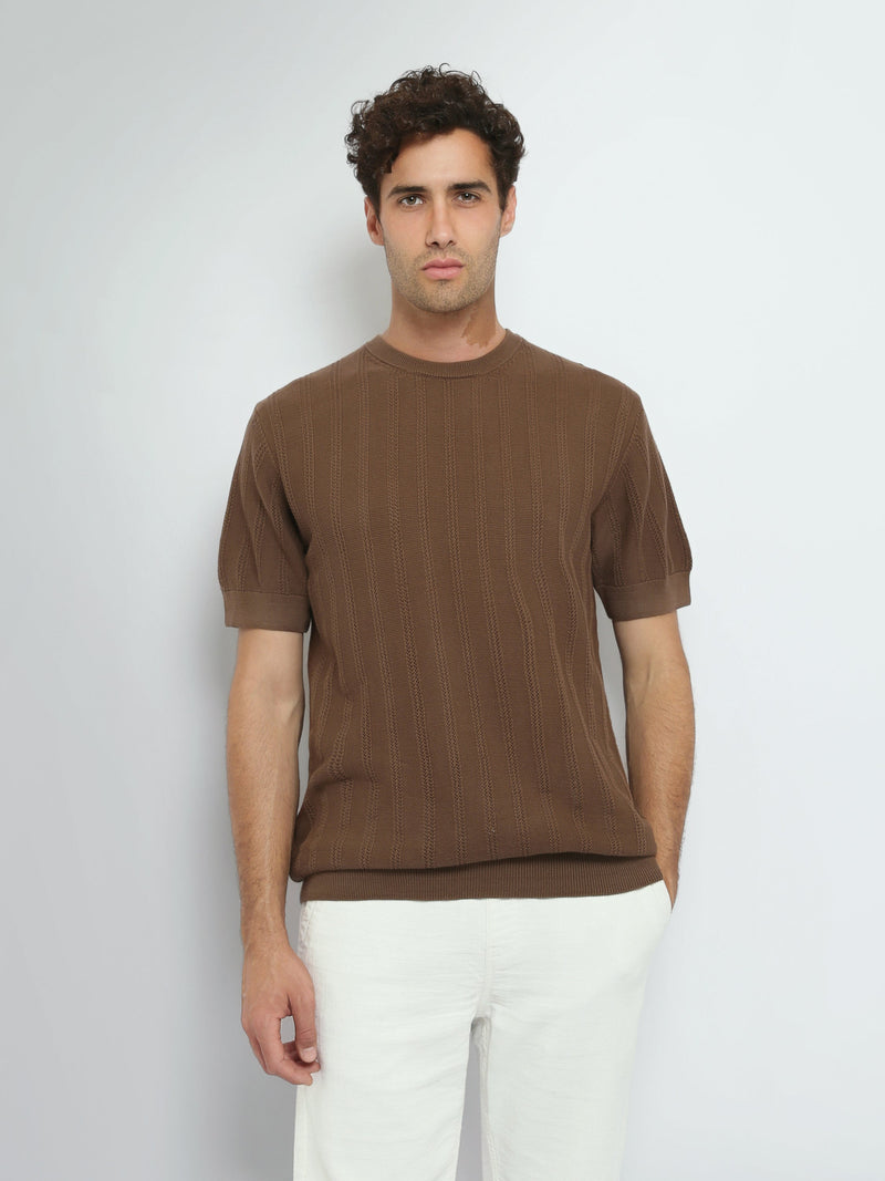 T-Shirt Homme en Maille Texturée à Rayures Verticales - TSH26S20000010TM1