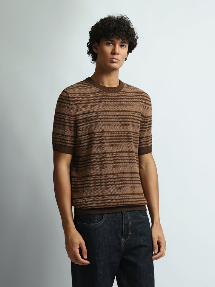 T-Shirt Homme Regular Fit en Maille Texturée à Rayures - TSH26S20000019TM1