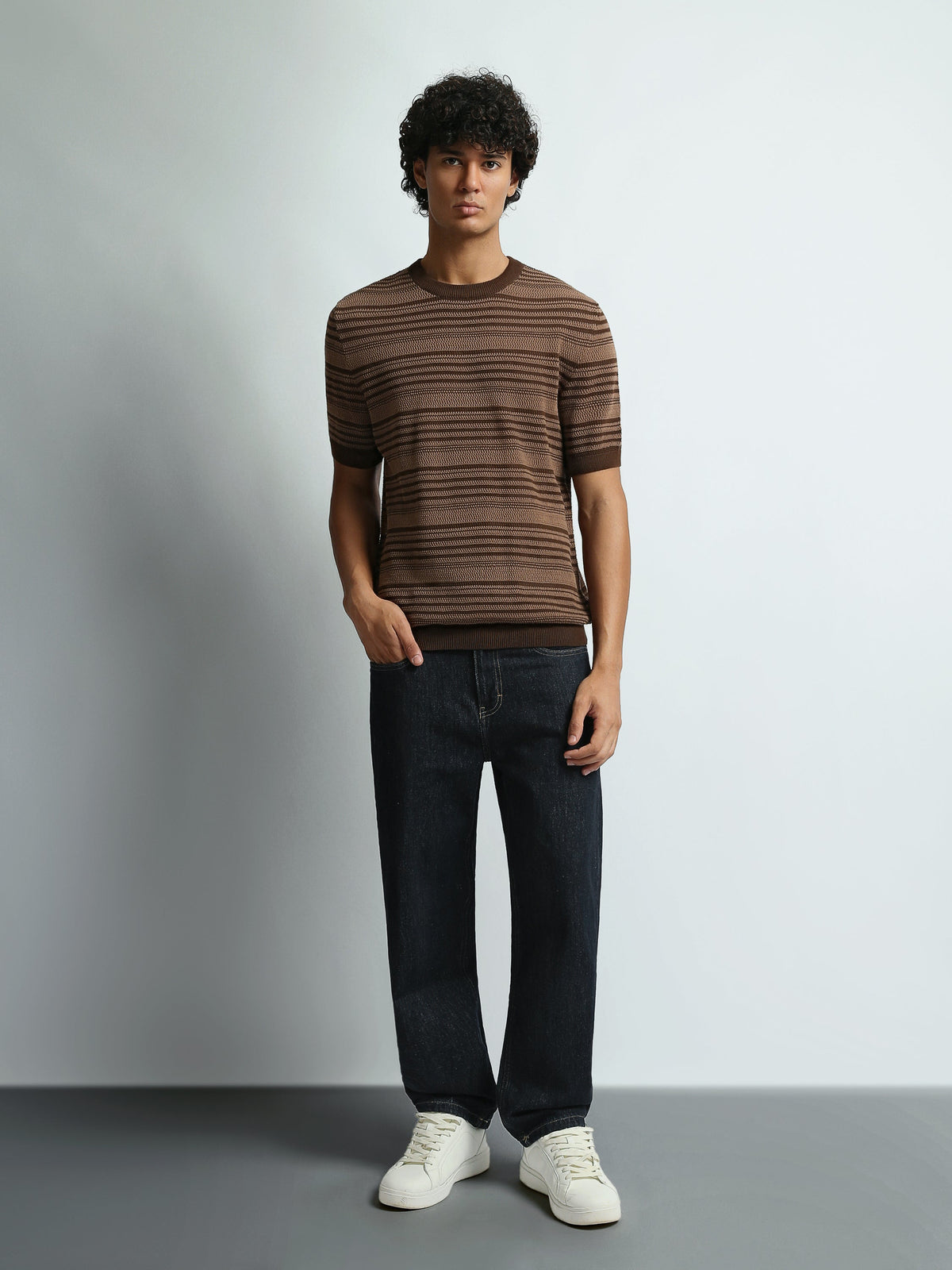 T-Shirt Homme Regular Fit en Maille Texturée à Rayures - TSH26S20000019TM1
