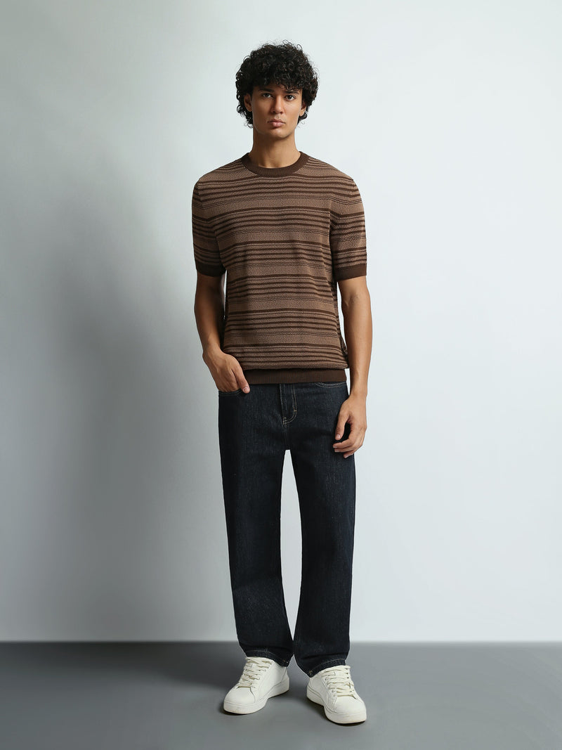 T-Shirt Homme Regular Fit en Maille Texturée à Rayures - TSH26S20000019TM1