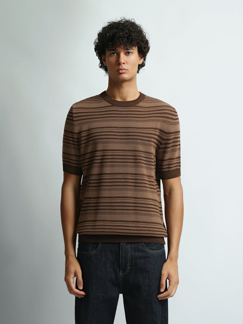 T-Shirt Homme Regular Fit en Maille Texturée à Rayures - TSH26S20000019TM1