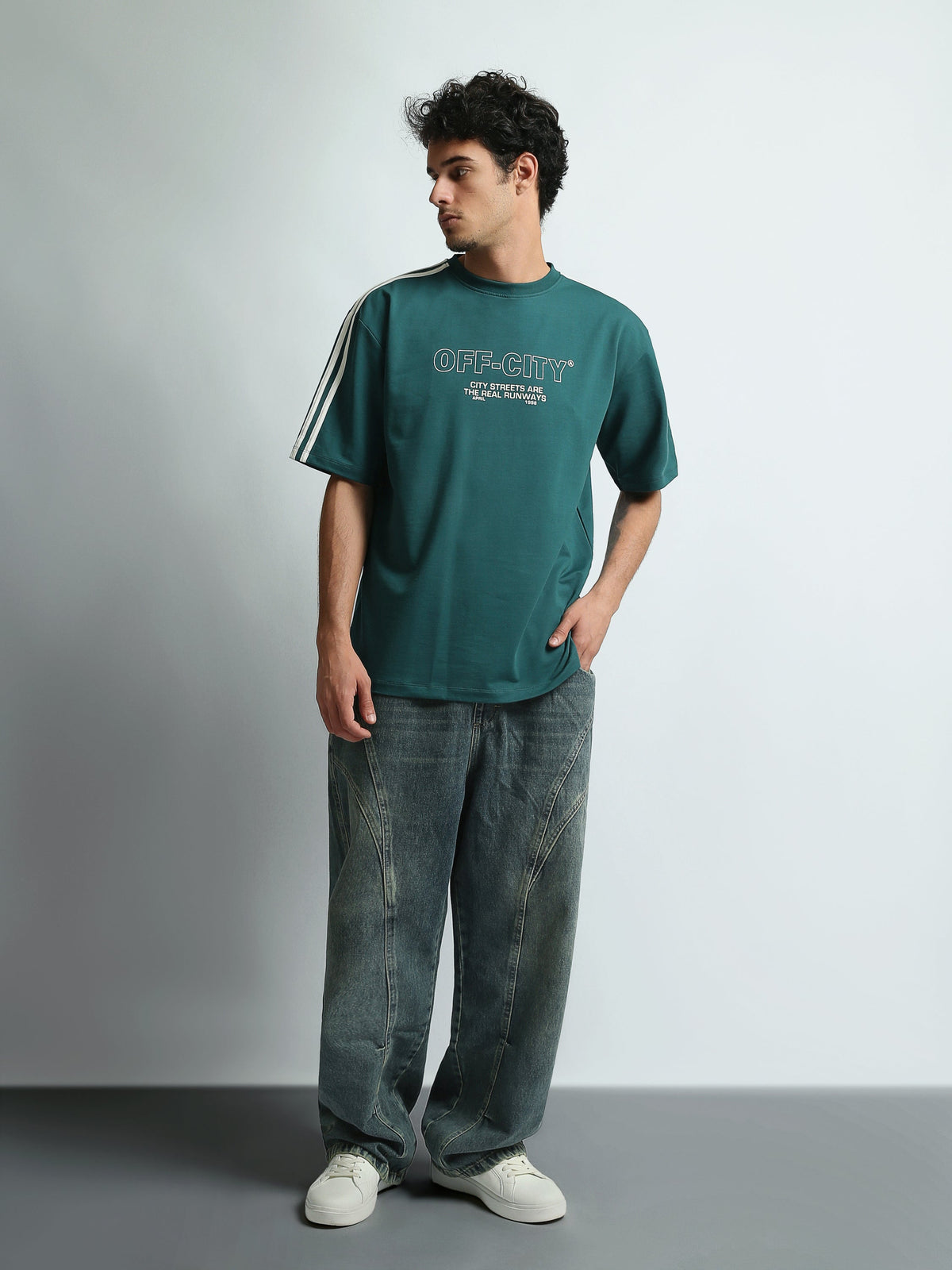 T-Shirt Homme Oversize à Imprimé Off-City et Bandes - TSH26S20000076TM1