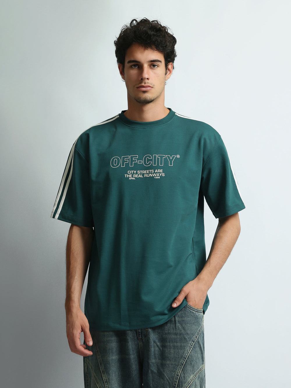 T-Shirt Homme Oversize à Imprimé Off-City et Bandes - TSH26S20000076TM1