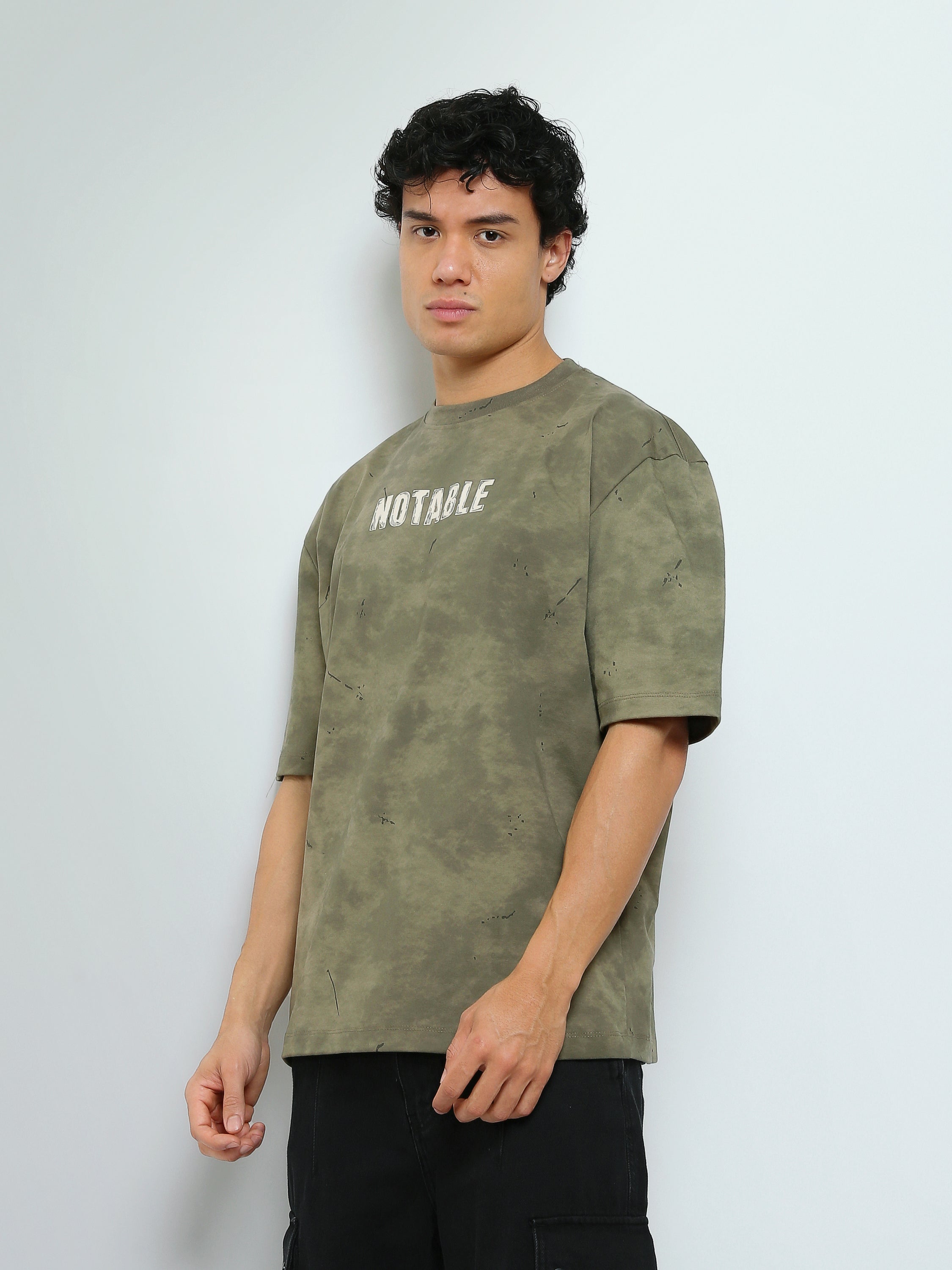 T-Shirt Oversize Homme Effet Délavé à Imprimé Notable - TSH26SARO20057TM1