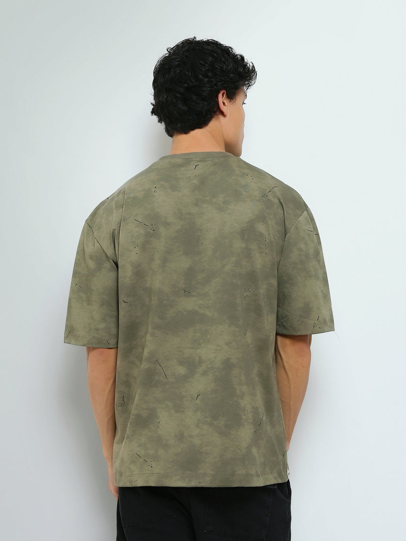 T-Shirt Oversize Homme Effet Délavé à Imprimé Notable - TSH26SARO20057TM1