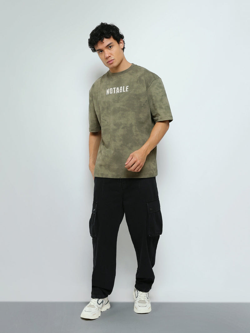 T-Shirt Oversize Homme Effet Délavé à Imprimé Notable - TSH26SARO20057TM1