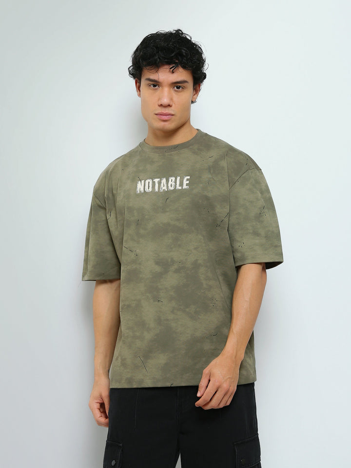 T-Shirt Oversize Homme Effet Délavé à Imprimé Notable - TSH26SARO20057TM1