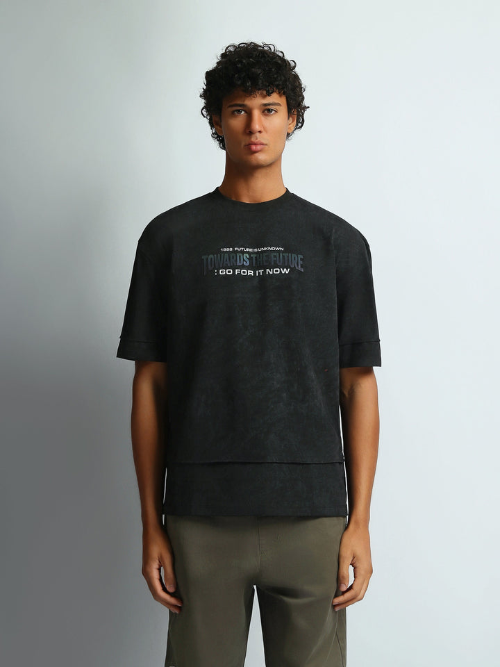 T-Shirt Homme Oversize Effet Délavé à Imprimé Graphique - SH26SARO20058TM1