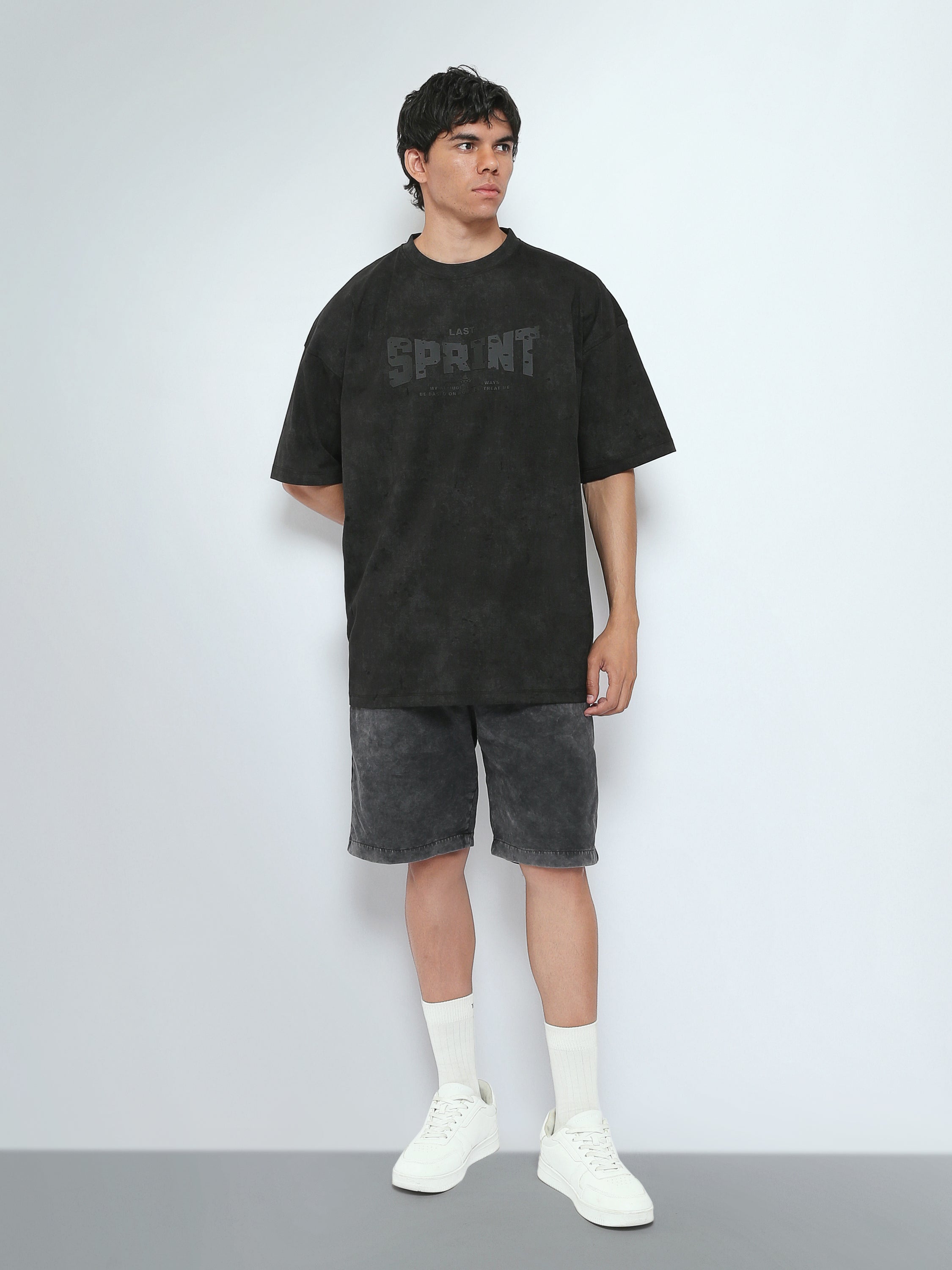 T-Shirt Oversize Homme Effet Délavé à Imprimé Graphique - TSH26SARO20072TM1
