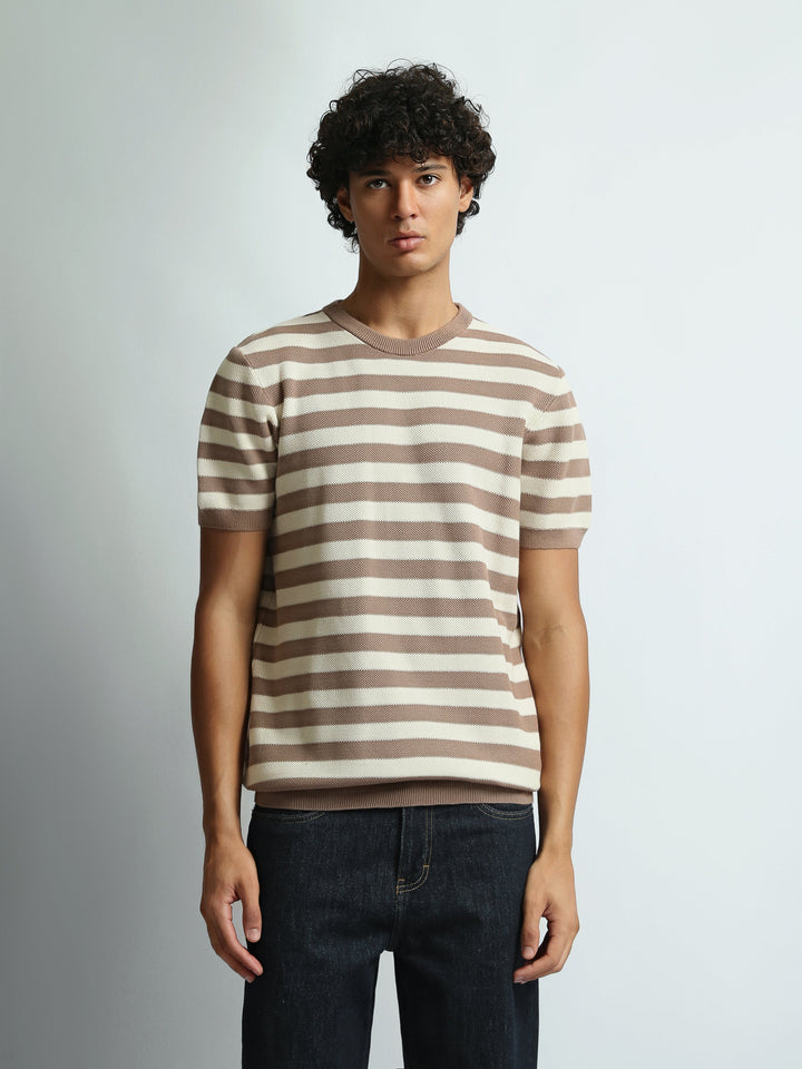 T-Shirt Homme Regular Fit en Maille à Rayures - TSH26SKRS20005TM1