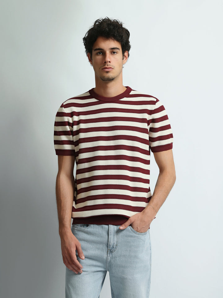 T-Shirt Homme Regular Fit en Maille à Rayures - TSH26SKRS20005TM1