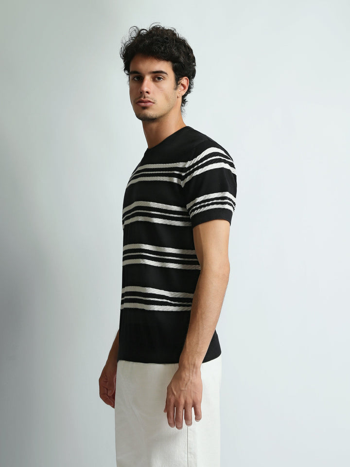 T-Shirt Homme Regular Fit en Maille à Rayures Texturées - TSH26SKRS20047TM1