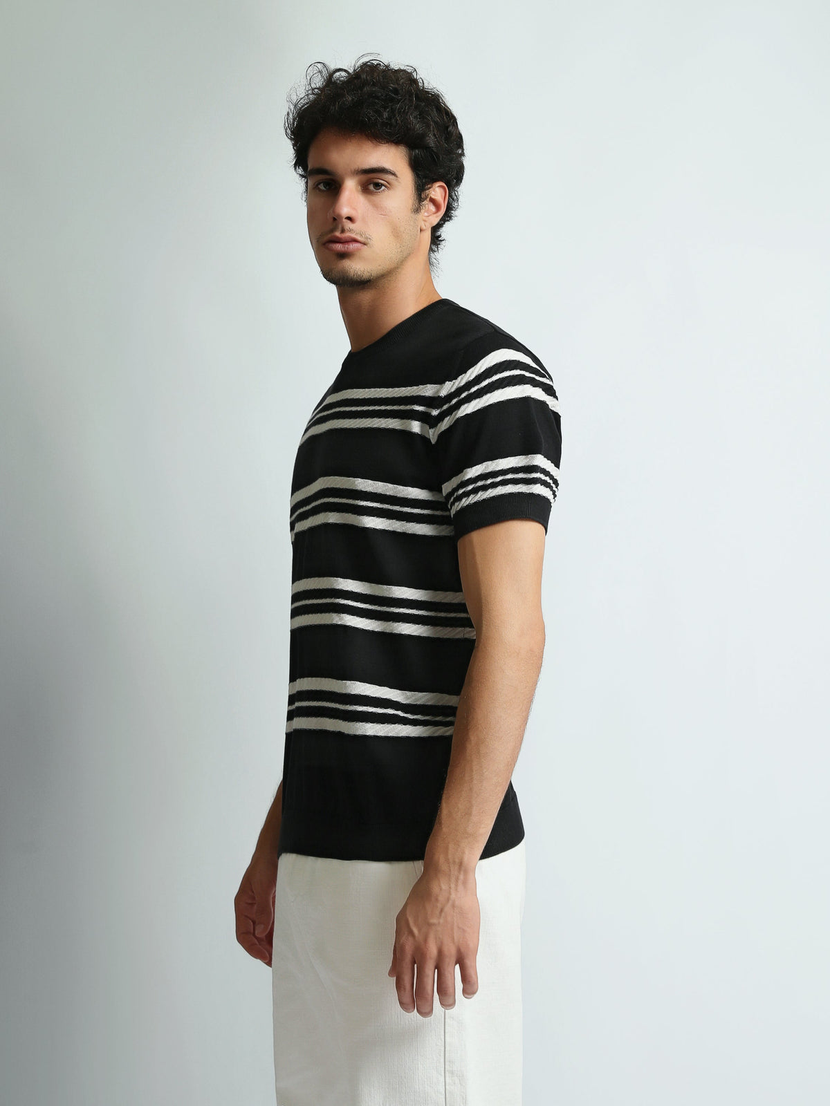 T-Shirt Homme Regular Fit en Maille à Rayures Texturées - TSH26SKRS20047TM1