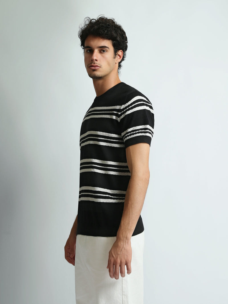 T-Shirt Homme Regular Fit en Maille à Rayures Texturées - TSH26SKRS20047TM1