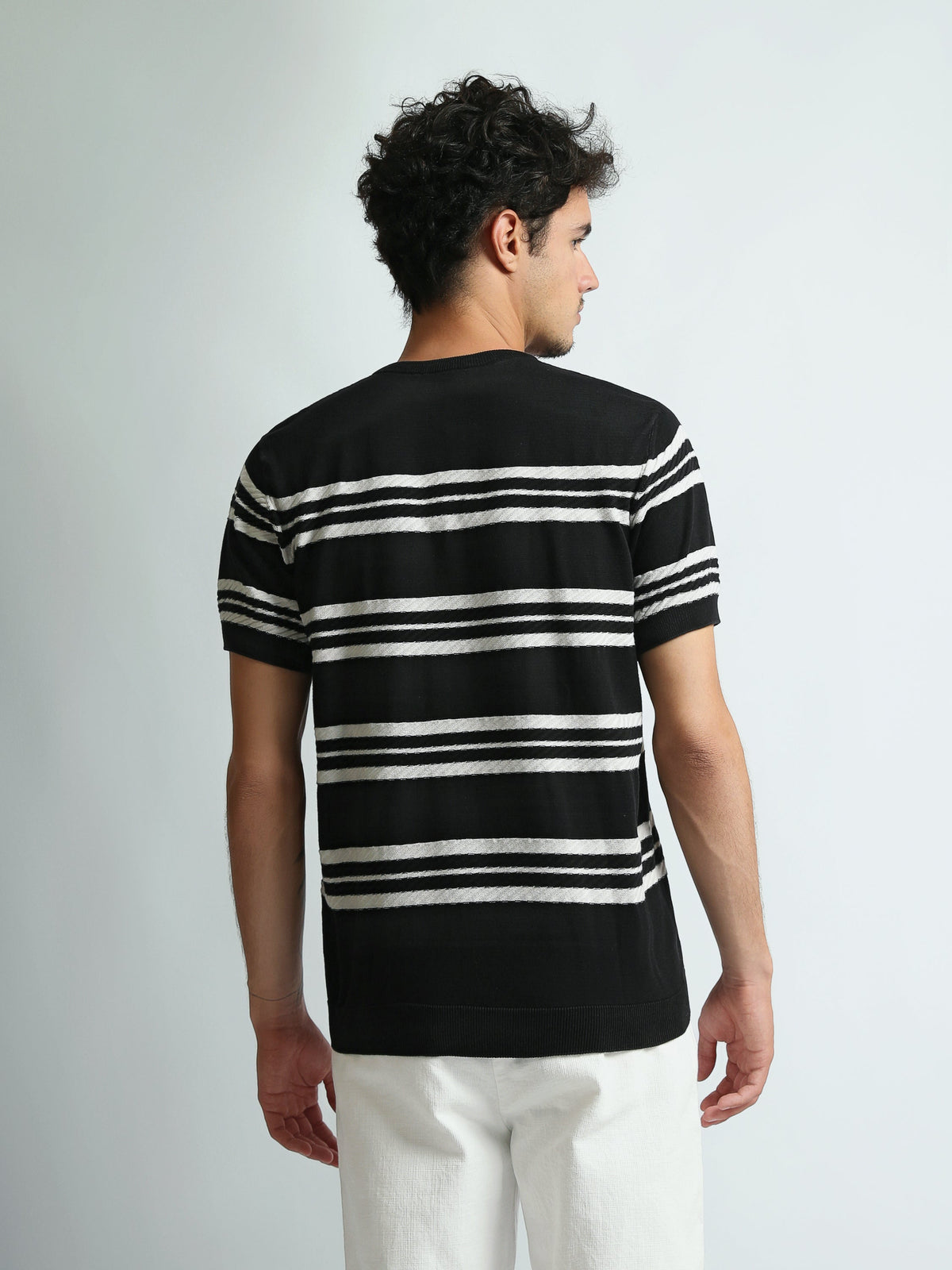 T-Shirt Homme Regular Fit en Maille à Rayures Texturées - TSH26SKRS20047TM1