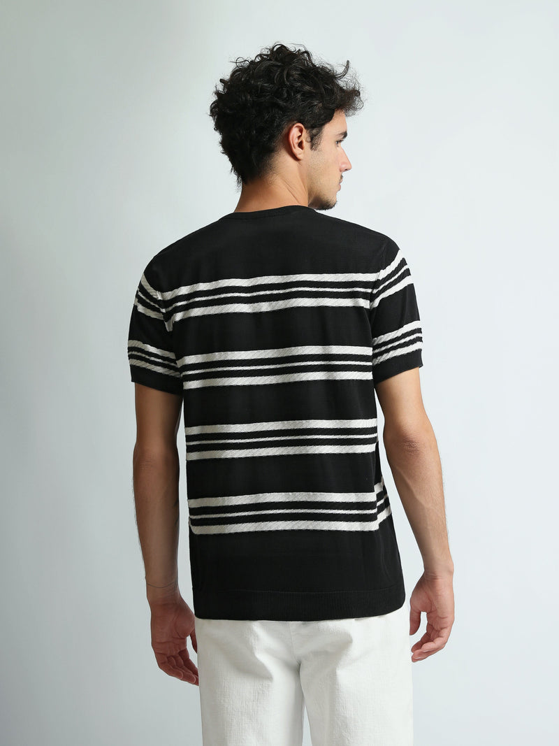 T-Shirt Homme Regular Fit en Maille à Rayures Texturées - TSH26SKRS20047TM1