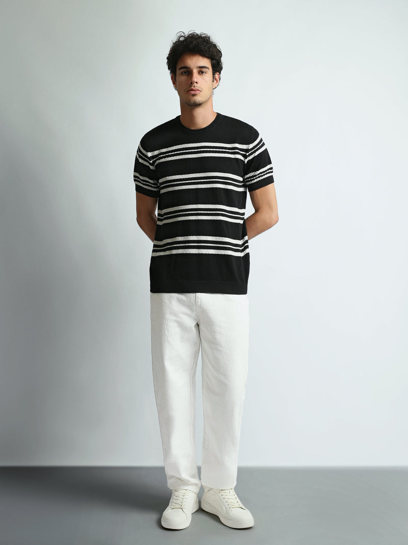 T-Shirt Homme Regular Fit en Maille à Rayures Texturées - TSH26SKRS20047TM1