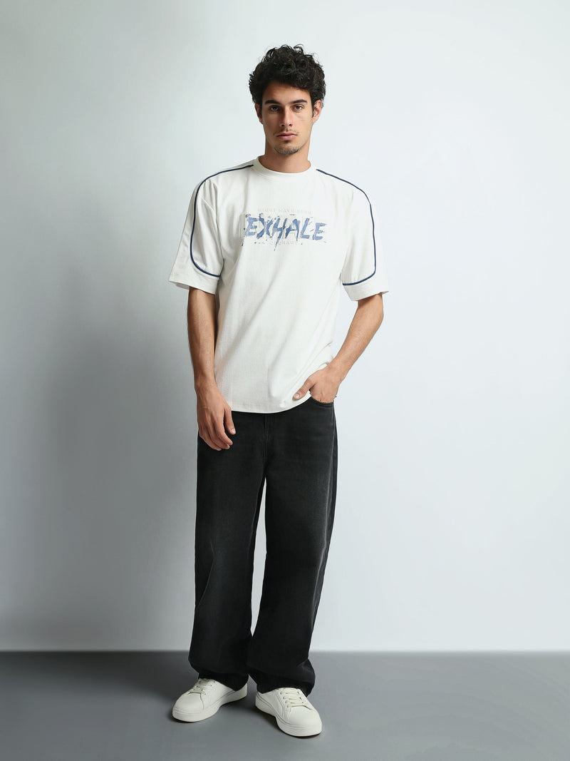 T-Shirt Homme Oversize à Imprimé Exhale et Liserés - TSH26SPRO20278TM1