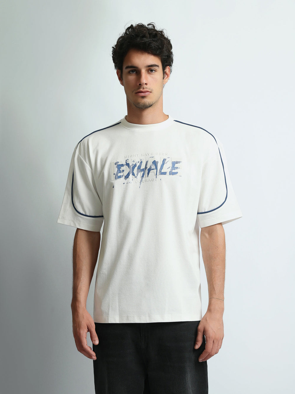 T-Shirt Homme Oversize à Imprimé Exhale et Liserés - TSH26SPRO20278TM1