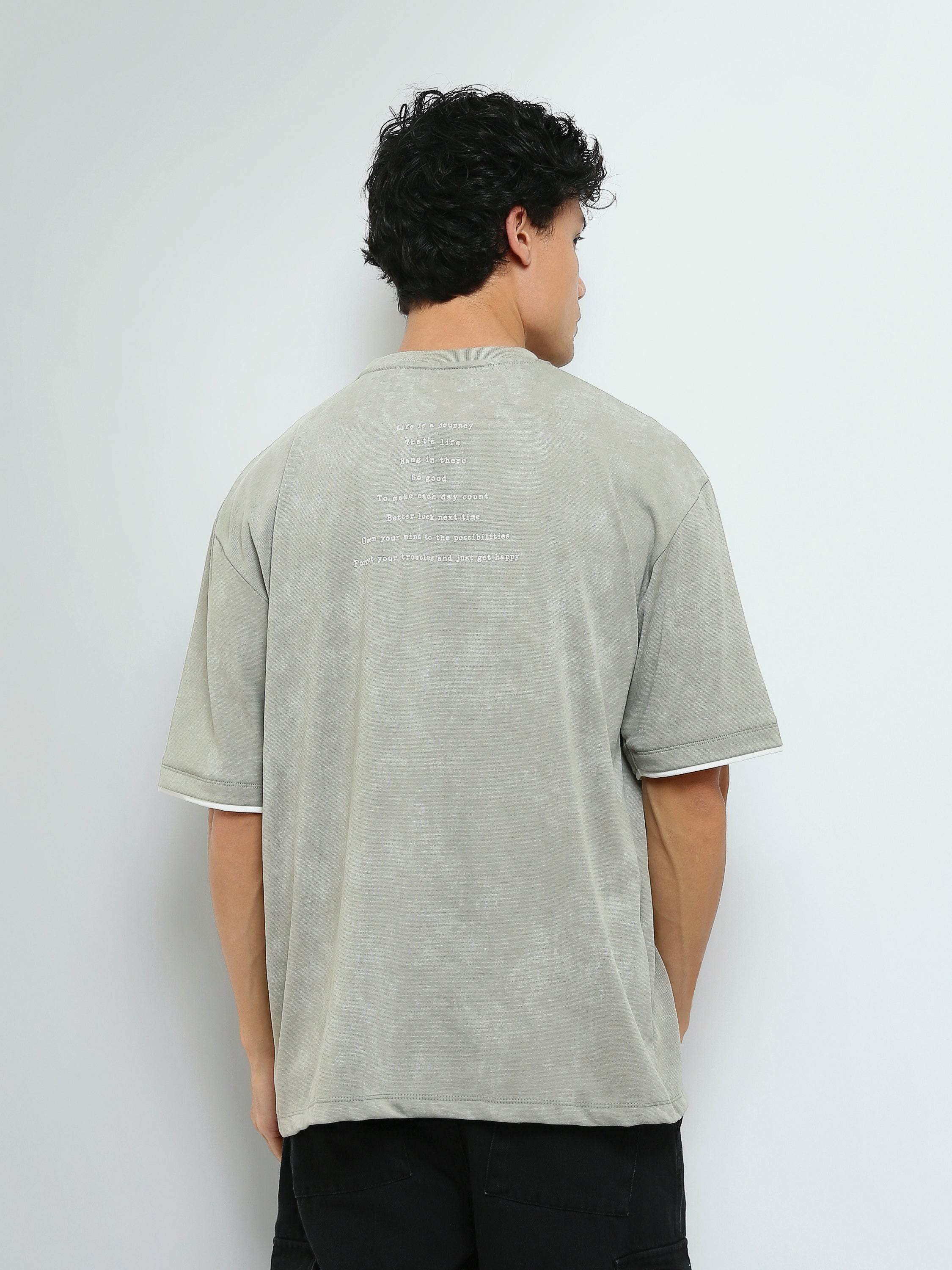 T-Shirt Oversize Homme Effet Délavé à Inscription Minimaliste - TSH26STRO20051TM1