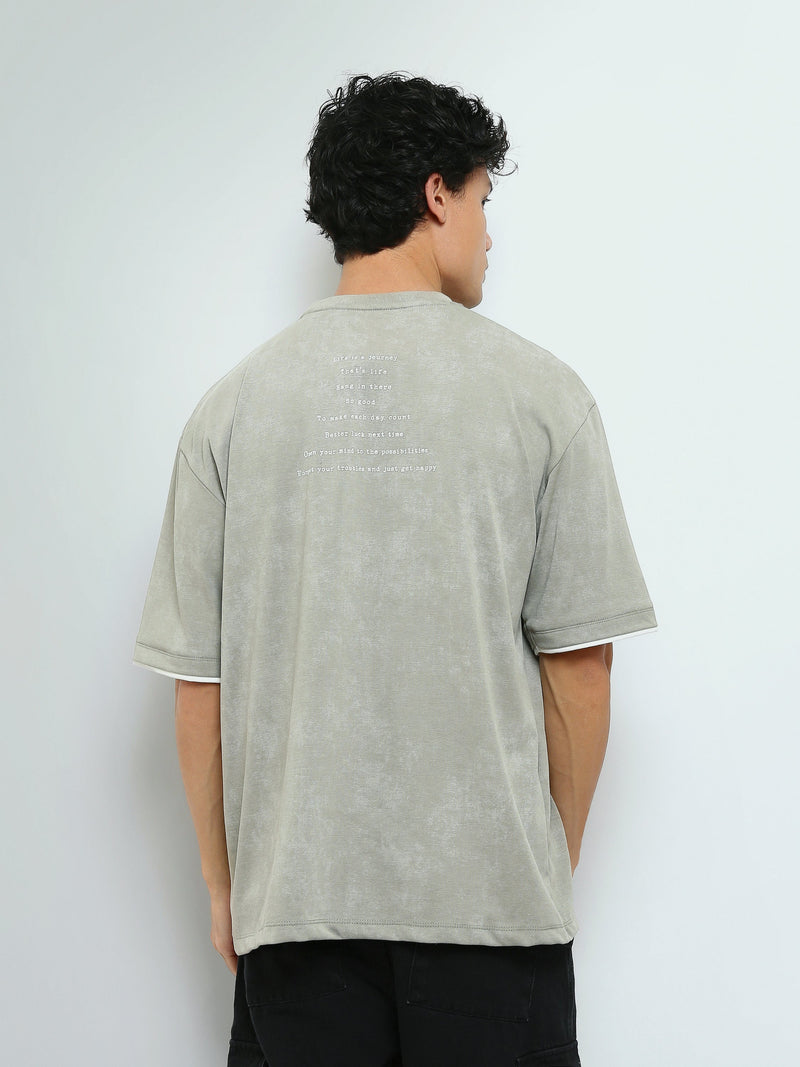 T-Shirt Oversize Homme Effet Délavé à Inscription Minimaliste - TSH26STRO20051TM1