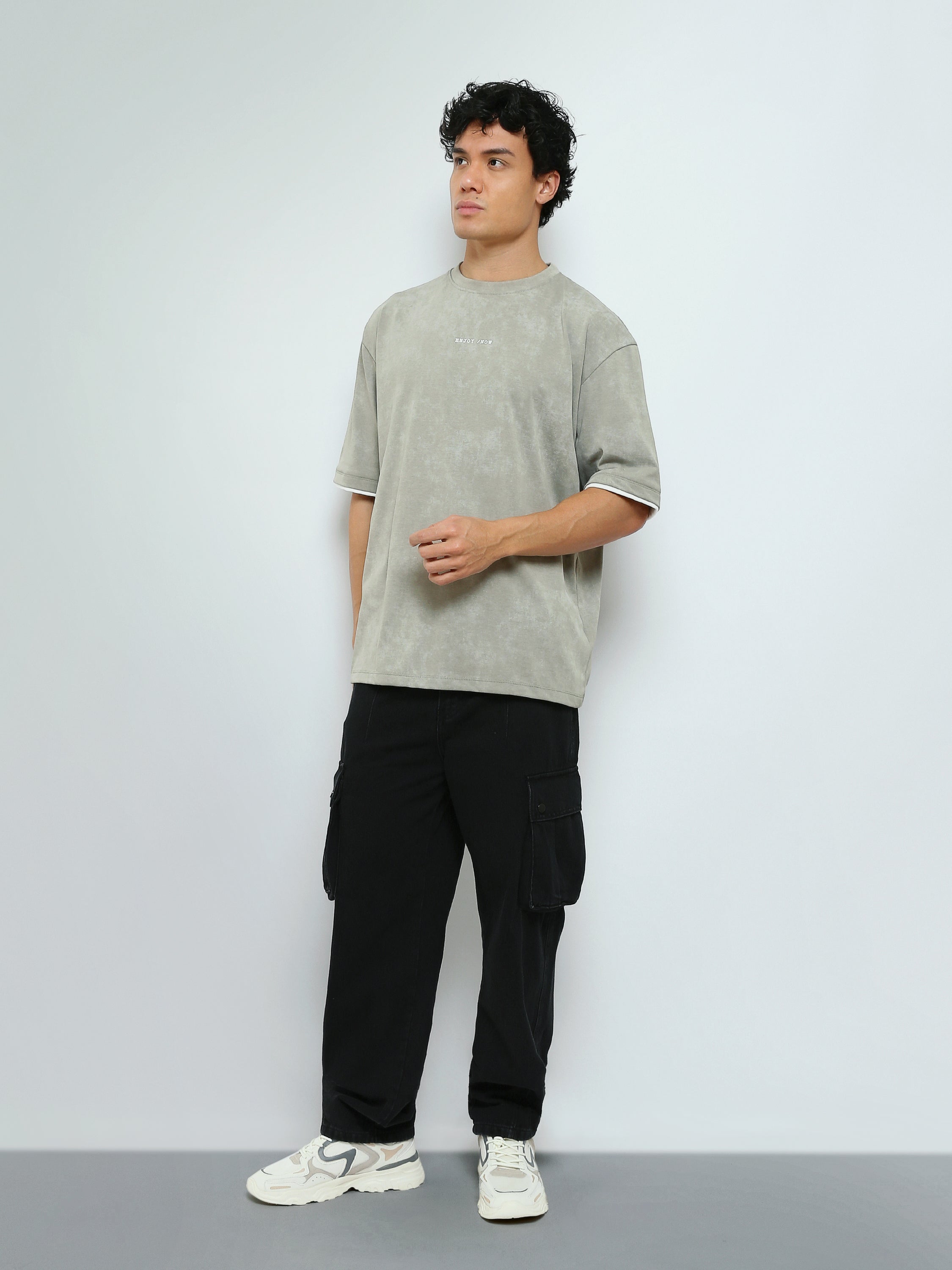 T-Shirt Oversize Homme Effet Délavé à Inscription Minimaliste - TSH26STRO20051TM1