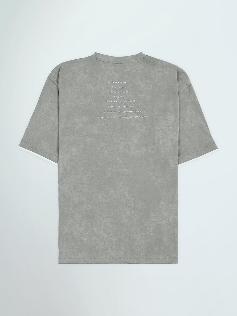T-Shirt Oversize Homme Effet Délavé à Inscription Minimaliste - TSH26STRO20051TM1