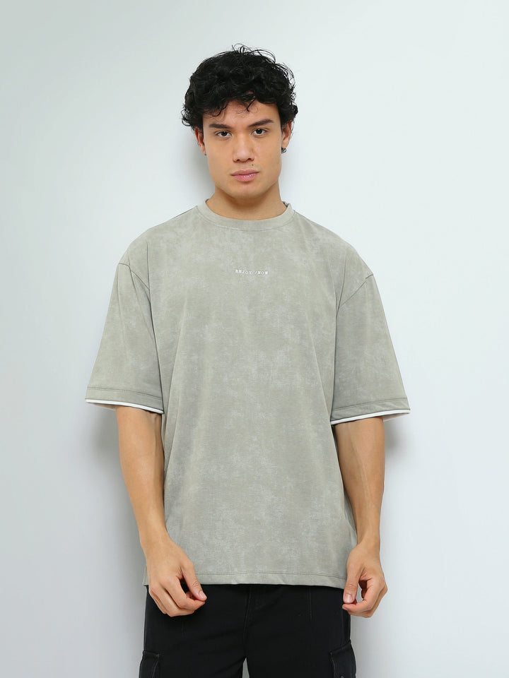 T-Shirt Oversize Homme Effet Délavé à Inscription Minimaliste - TSH26STRO20051TM1