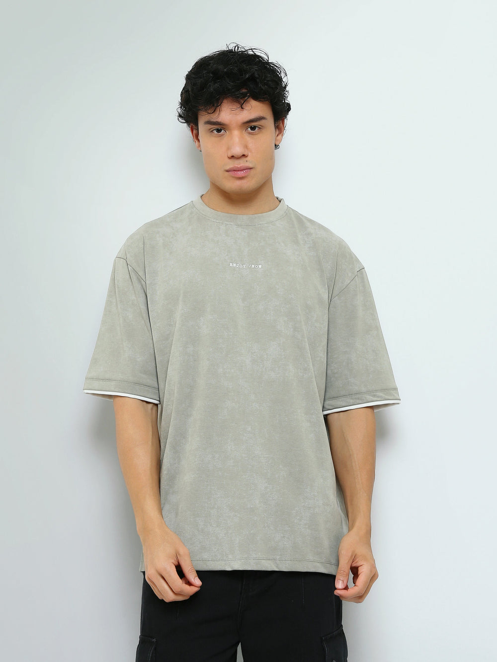 T-Shirt Oversize Homme Effet Délavé à Inscription Minimaliste - TSH26STRO20051TM1