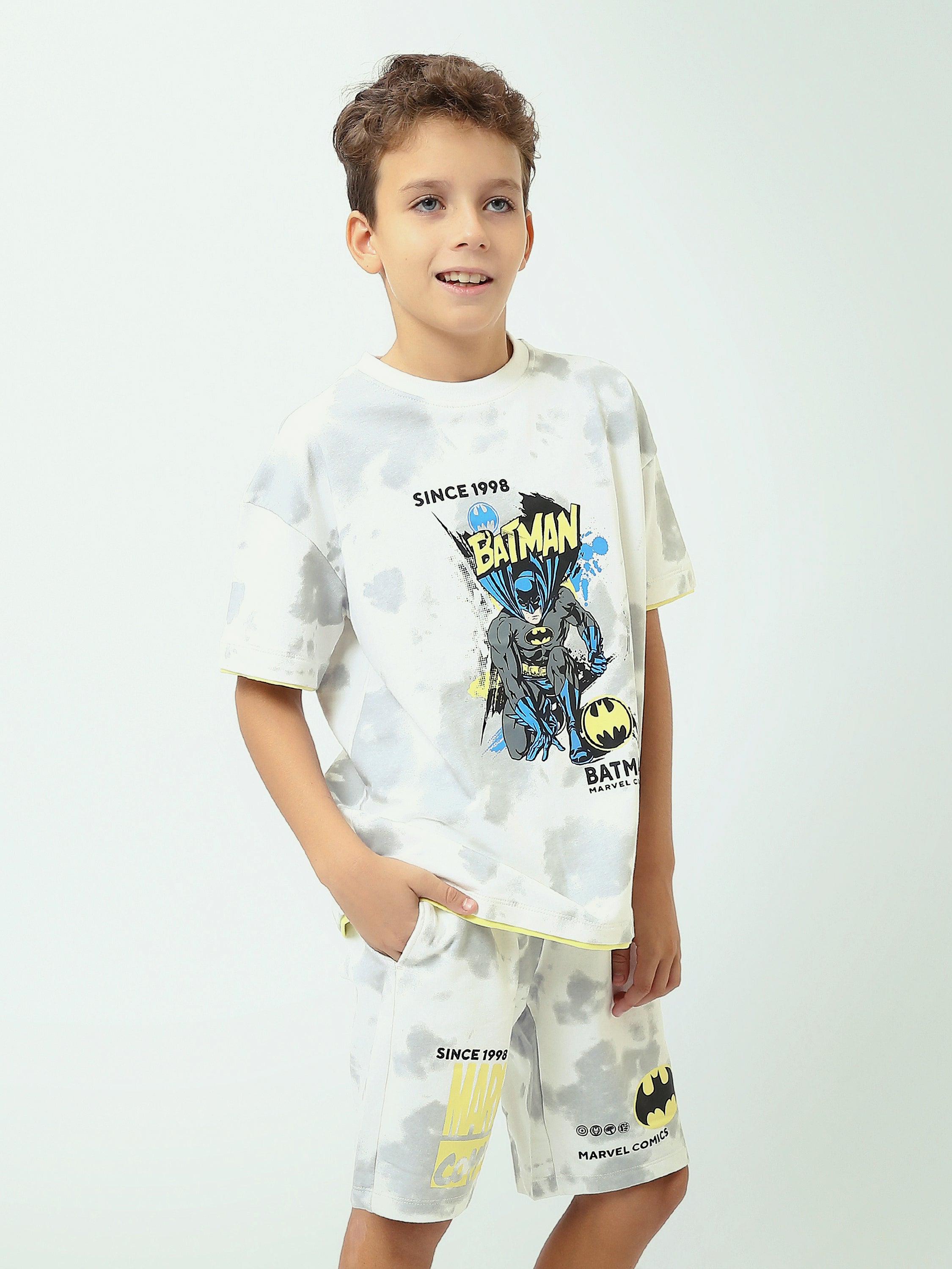 Ensemble t-shirt et short garçon Batman imprimé – Off White, style décontracté - TST25SSAP50012TB1