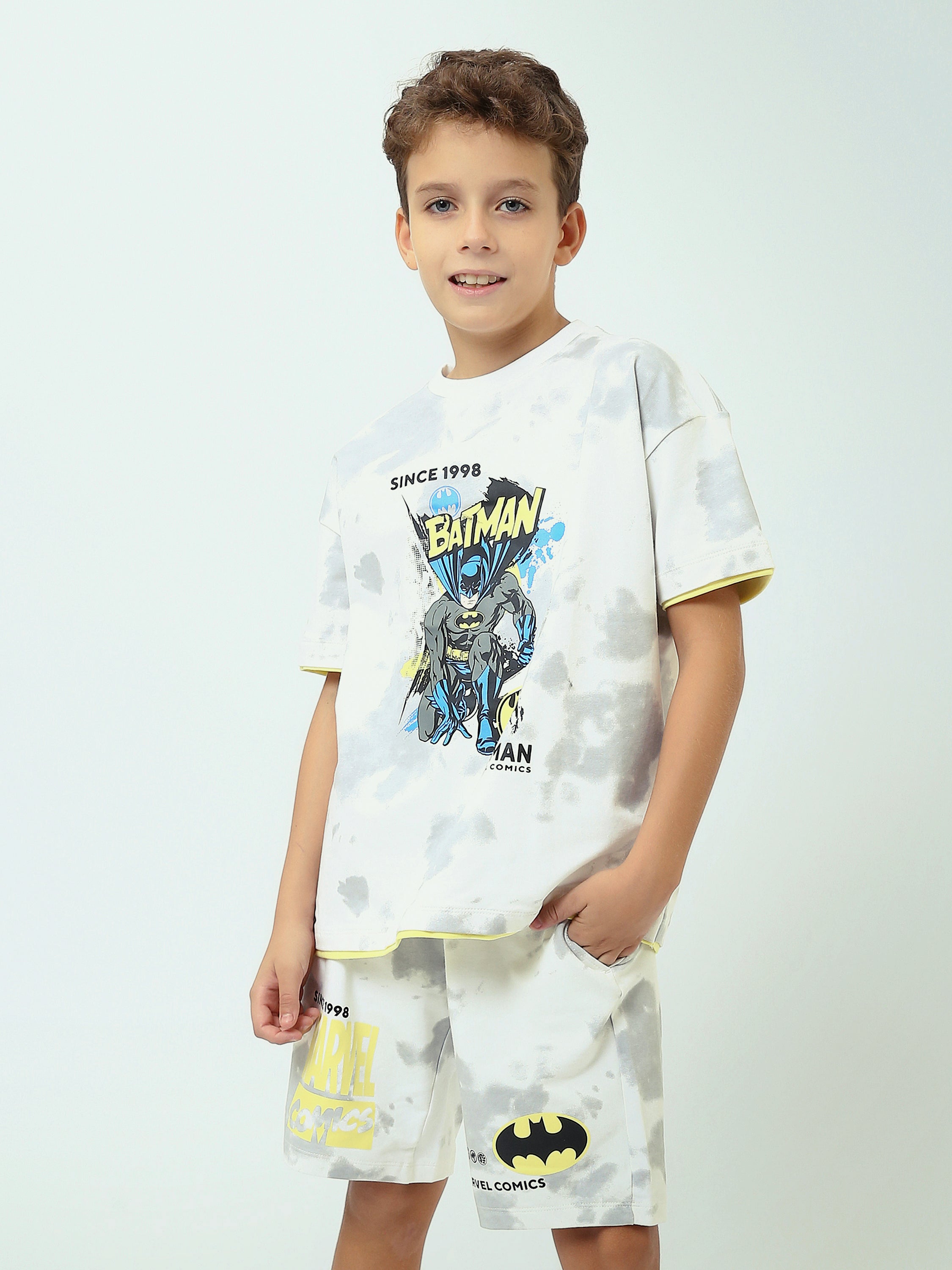 Ensemble t-shirt et short garçon Batman imprimé – Off White, style décontracté - TST25SSAP50012TB1